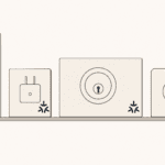 A row of four plain unbranded product boxes (bulb, plug, lock, doorbell), each carrying the same small three-arrow mark in the same corner. No labels at all. Answers your headline literally: the logo is the thing that is suddenly everywhere. Holds up at thumbnail size, and the boxes rather than devices is what separates it from the genre default.